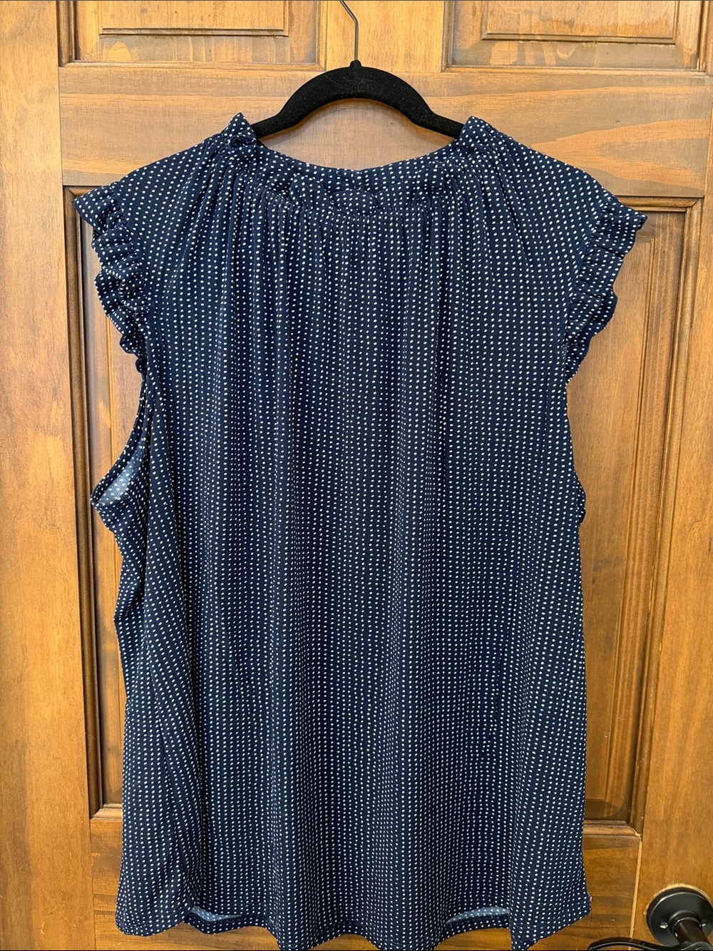 Adrianna Papell Navy and White Dot Ruffle-Sleeve Camisole